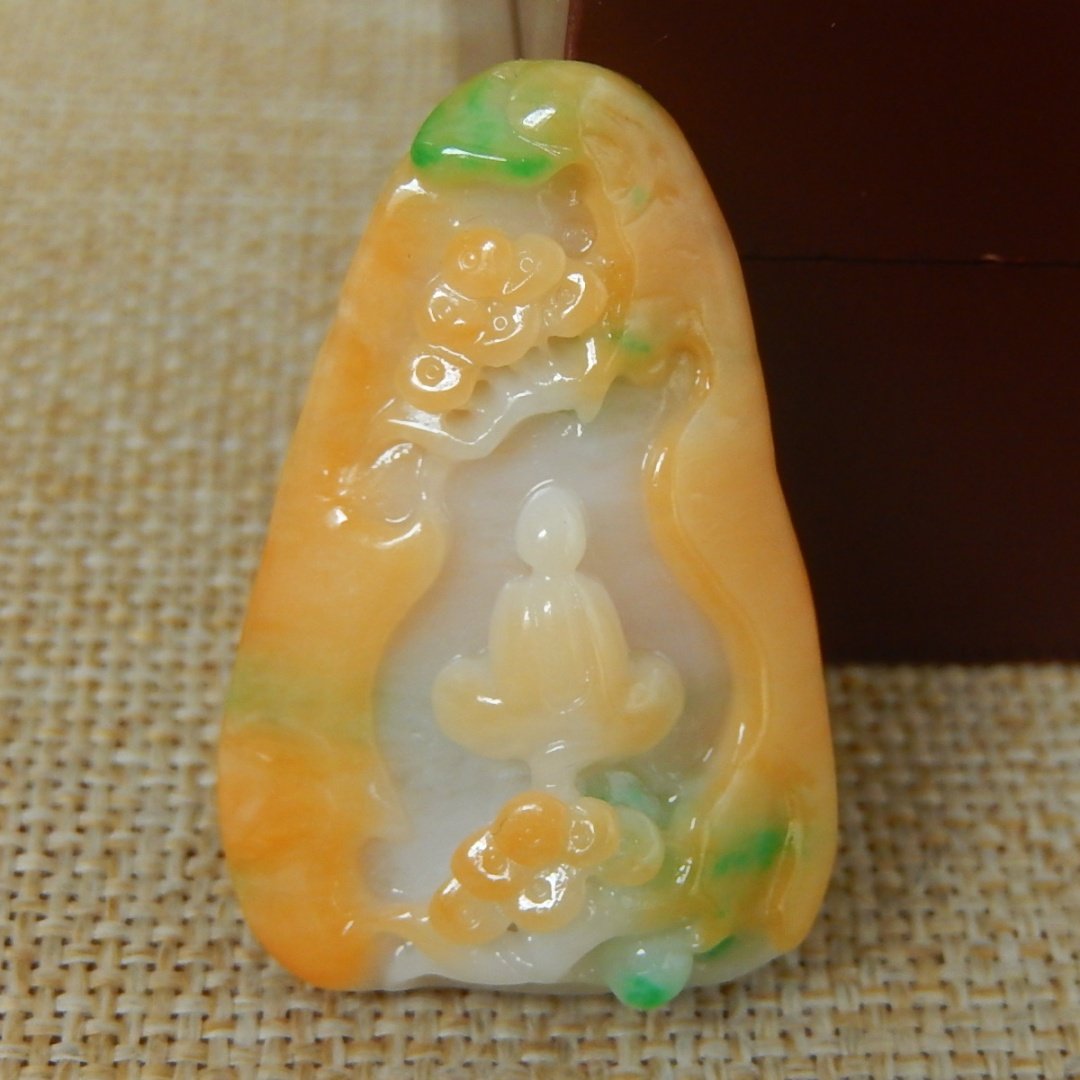 缅甸A货翡翠原石半明料玉石毛料大马坎黄加绿无相佛挂件吊坠K8595