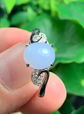 缅甸天然A货成品翡翠明料冰糯种紫罗兰戒面925 银镶嵌女戒指Y7540