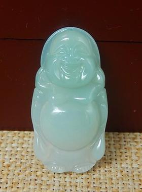 缅甸天然A货翡翠原石半明料玉石毛料成品冰糯种蓝水佛公吊坠H8325