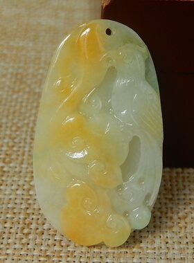 缅甸A货翡翠原石半明料玉石毛料冰糯种黄翡如意花鸟挂件吊坠K7212