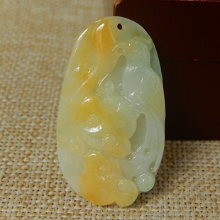 缅甸A货翡翠原石半明料玉石毛料冰糯种黄翡如意花鸟挂件吊坠K7212