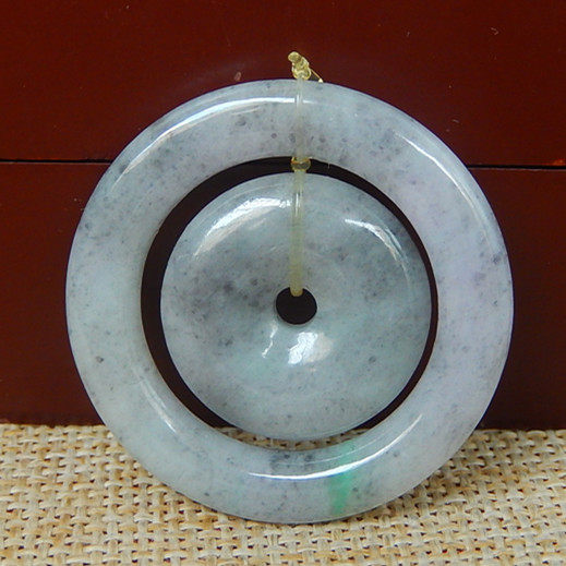 缅甸天然A货翡翠原石明料玉石正品乌鸡种飘绿子母平安扣挂件H4897