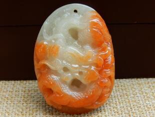 缅甸A货翡翠成品原石半明料玉石毛料冰糯种红翡俏色龙牌挂件A1668