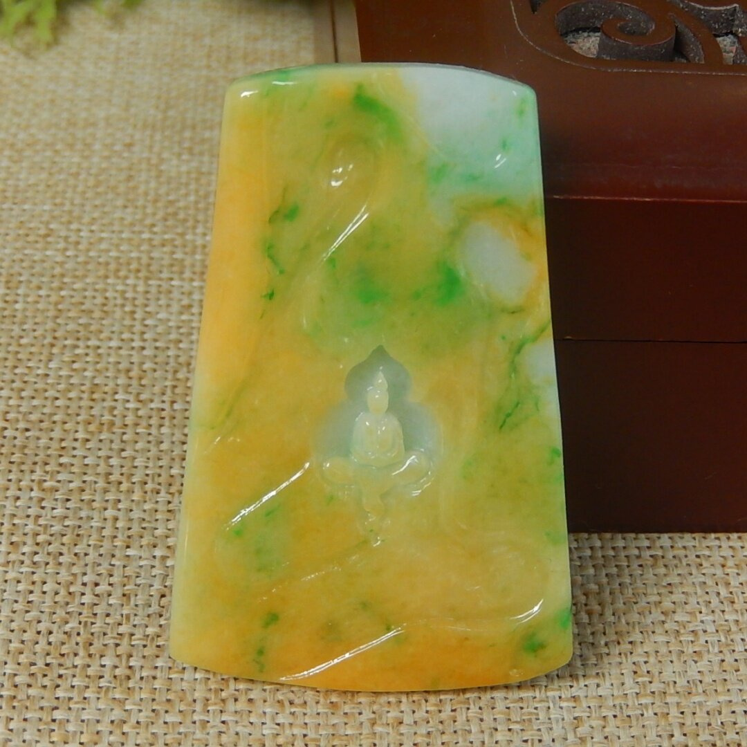 缅甸A货翡翠原石半明料玉石毛料大马坎黄加绿无相佛挂件吊坠K8777