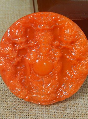 缅甸翡翠满色红翡九龙山水财神