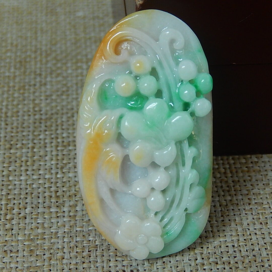 缅甸A货翡翠原石明料玉石毛料老坑大马坎黄加绿花鸟挂件吊坠K9528