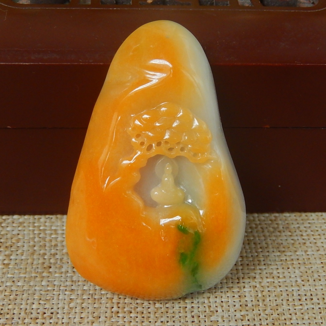 缅甸A货翡翠原石半明料玉石毛料老坑大马坎黄加绿无相佛挂件K7606