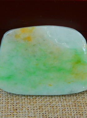 缅甸天然A货翡翠原石半明料玉石毛料冰糯种黄加绿片料边角料K3599