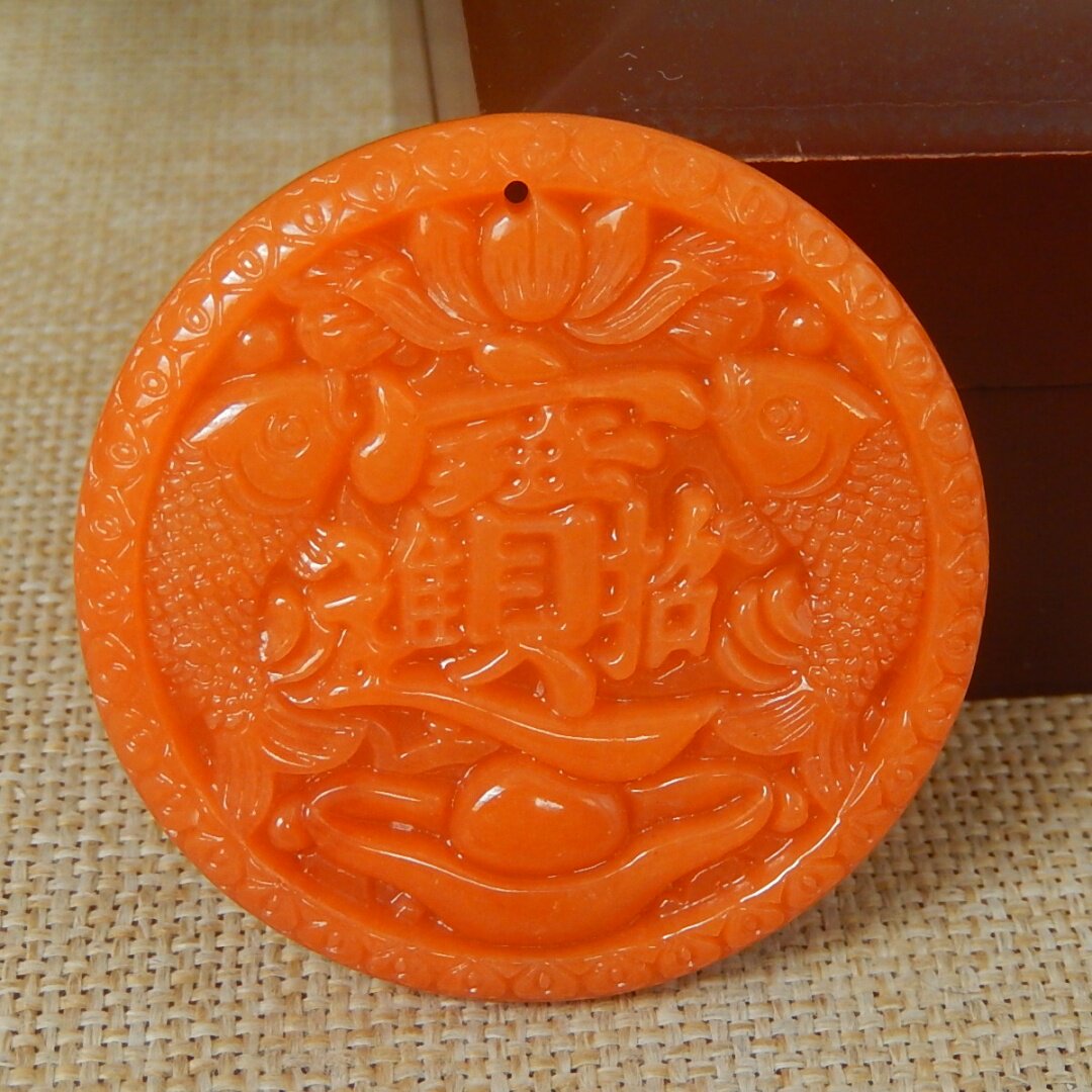 缅甸A货翡翠原石明料玉石毛料满色红翡年年有鱼招财进宝挂件V6881