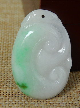 缅甸天然A货翡翠原石半明料玉石毛料成品冰糯种飘绿如意吊坠K2162