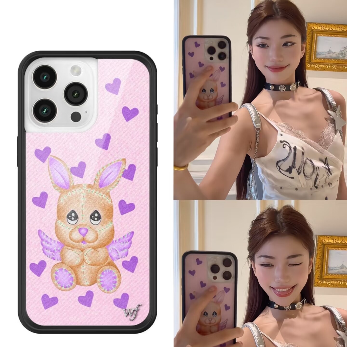 wf手机壳黄饱饱同款这是爱心小兔手机壳适用iPhone15/14/13ProMax/plus苹果16Pro欧美时尚防摔保护套17