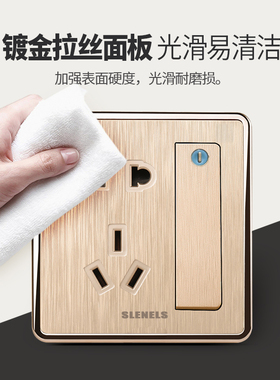 SLENELS国际电工86型开关插座拉丝金墙壁面板七孔五眼二开多控USB