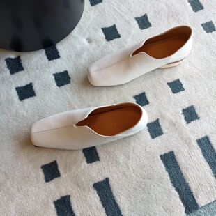 二穿 一脚蹬配阔腿裤 2026春上新方头褶皱乐福穆勒单鞋 真皮奶奶鞋