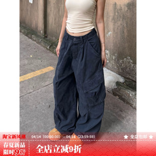 女阔腿拖地hiphop爵士街舞长裤 XFX 裤 复古宽松直筒多口袋工装 美式