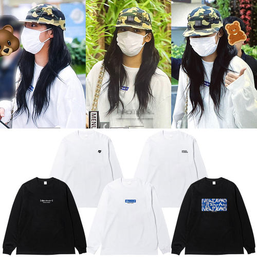 NEWJEANS金玟池MINJI同款衣服螺纹袖口纯棉长袖T恤男女四季打底衫