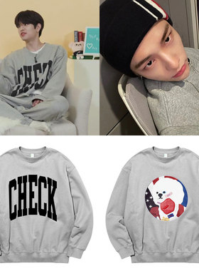 StrayKids黄铉辰金昇玟同款卫衣服宽松纯棉印花圆领加绒薄春秋冬