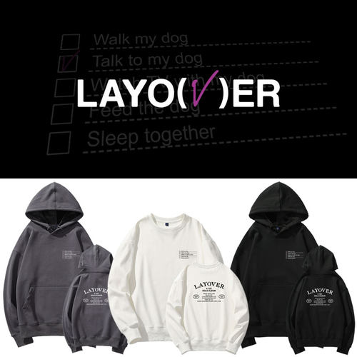 金泰亨V专Layover周边印花同款卫衣加绒薄款宽松秋冬打歌上衣服