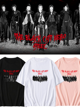 ATEEZ组合THE BLACK CAT NERO周边印花同款短袖T恤宽松纯棉打歌服