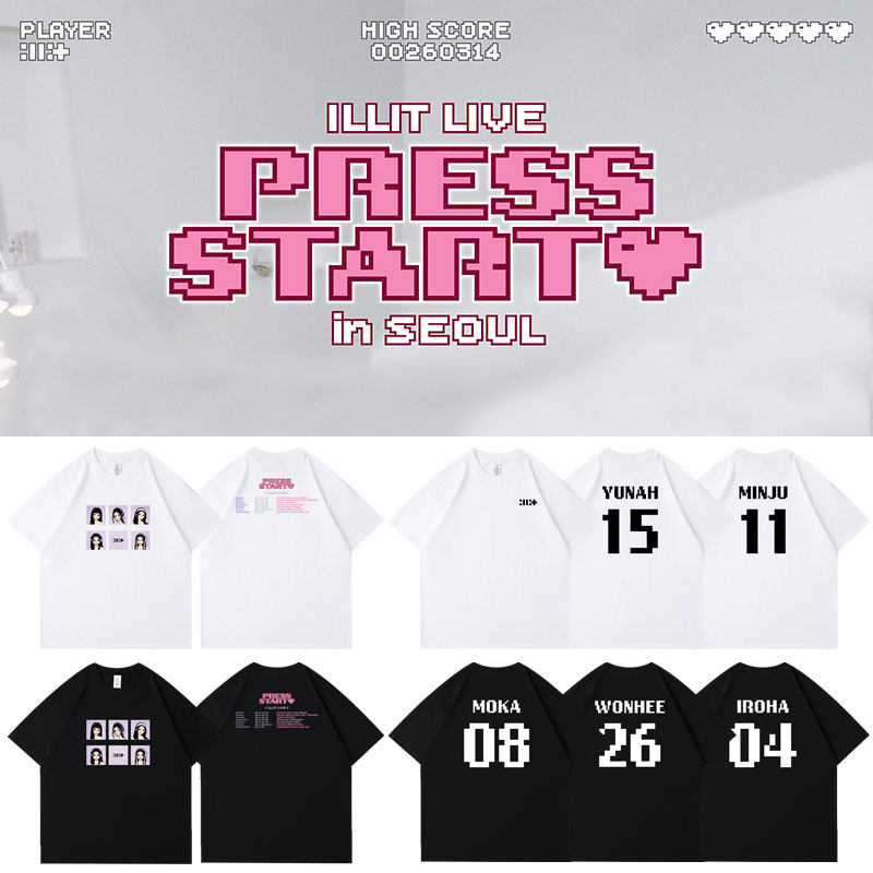 2026ILLIT演唱会PressStart周边衣服同款短袖T恤宽松纯棉印花男女
