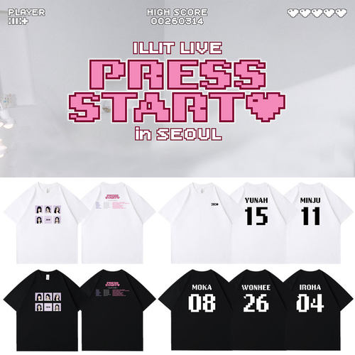 2026ILLIT演唱会PressStart周边衣服同款短袖T恤宽松纯棉印花男女