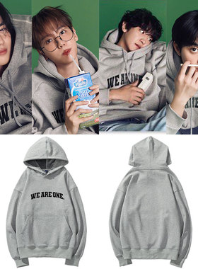 EXO2024周边朴灿烈吴世勋金珉锡边伯贤同款灰色卫衣服印花连帽衫