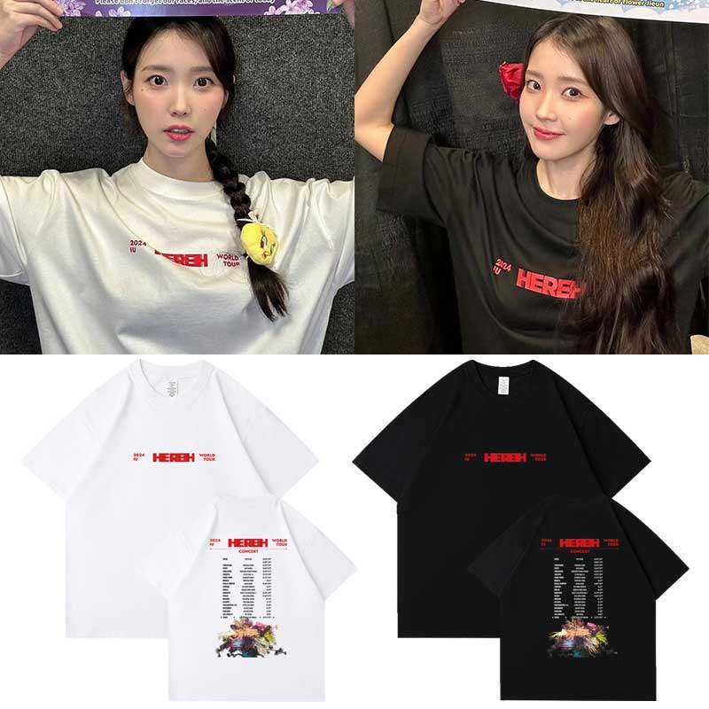 IU2024李知恩HEREH世巡演唱会北美站周边同款短袖T恤印花衣服男女 - 实物图