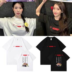 IU2024李知恩HEREH世巡演唱会北美站周边同款短袖T恤印花衣服男女
