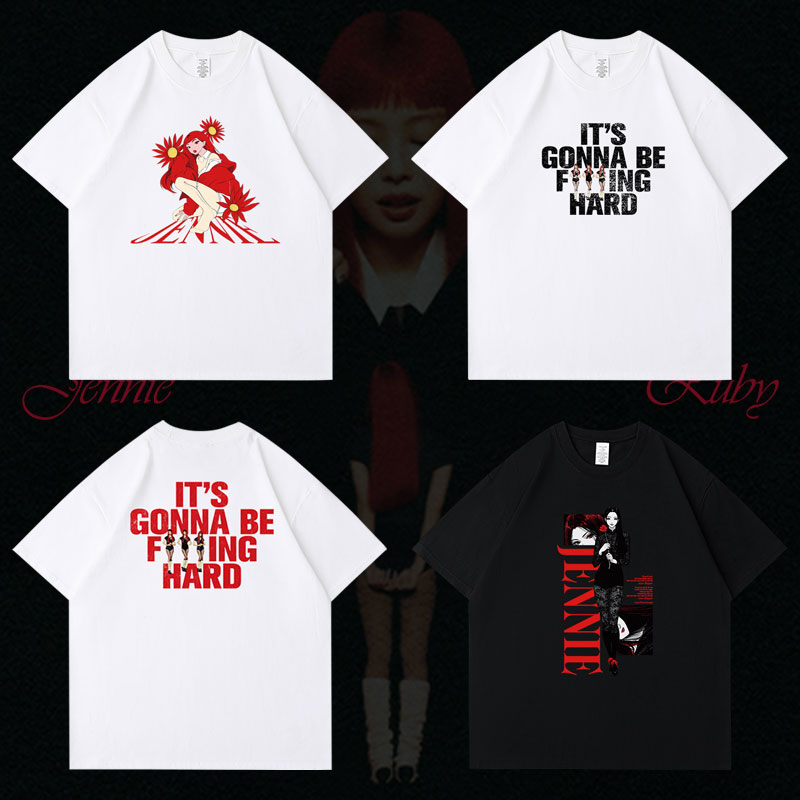 金珍妮Ruby联名周边JENNIE同款衣服纯棉印花短袖T体恤男女打底衫