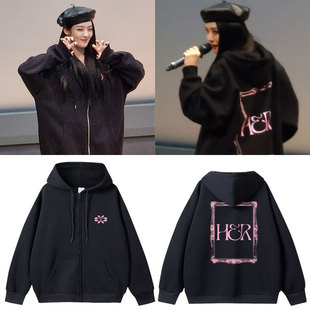 GIDLE2025MINNIE金米妮HER周边同款卫衣印花拉链连帽开衫外套衣服