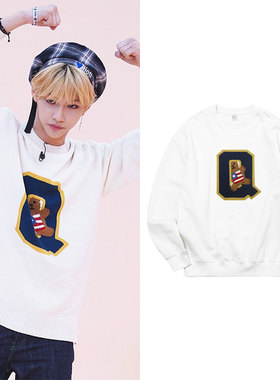 STRAYKIDS李龙馥同款卫衣服宽松纯棉印花圆领加绒薄款秋冬季上衣