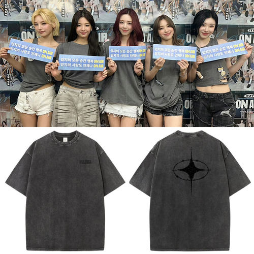 ITZY2025FM演唱会OnAir首尔场周边同款短袖T恤水洗做旧纯棉上衣服