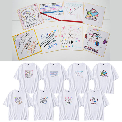 StrayKids成员手绘签名板CIRCUS周边同款短袖T恤宽松纯棉打歌衣服