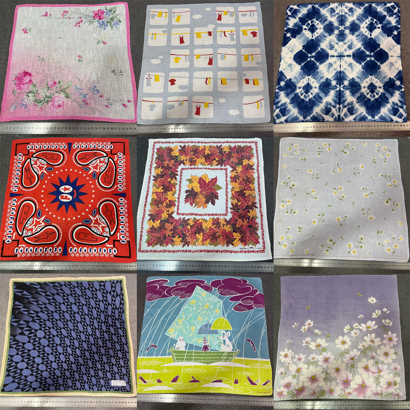 vintage中古纯棉方巾复古手帕