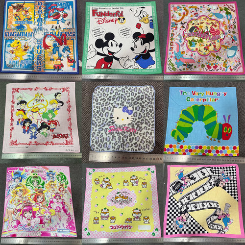 vintage卡通方巾动漫可爱小手帕