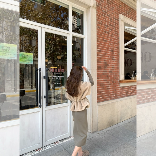 Madofit Madou/Увлекательный Op_Falling осень и зима, незаменимое полуоткрытое тонкое шерстяное вязаное платье ~