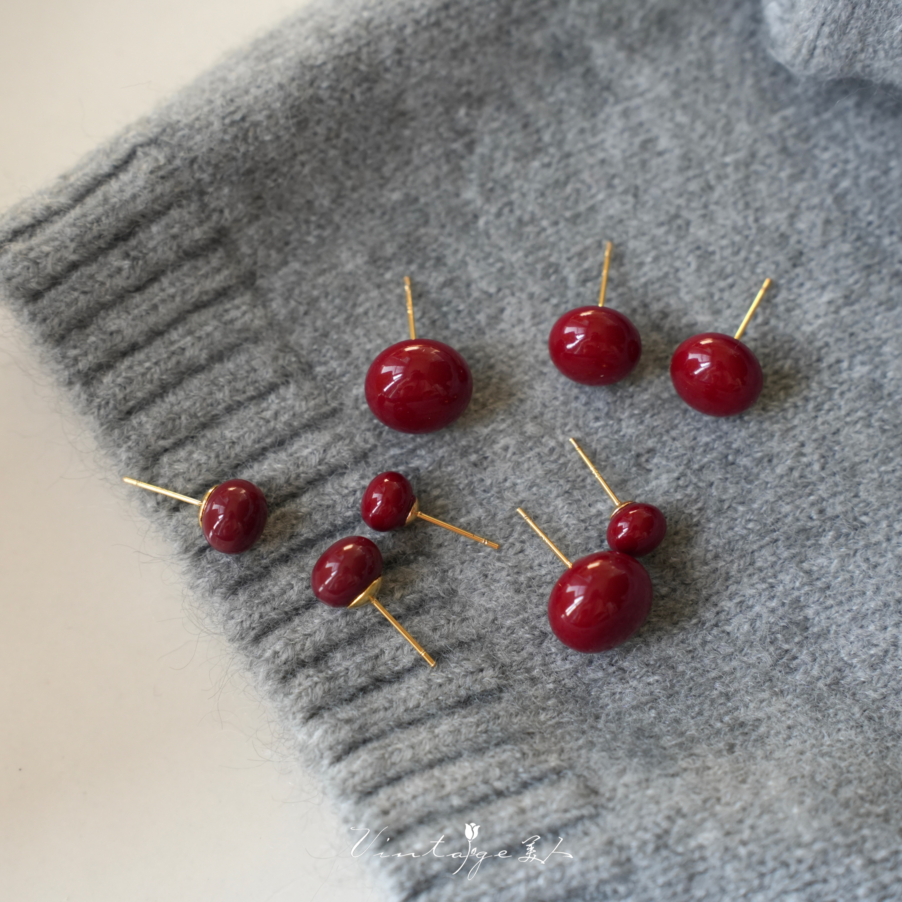 南国红豆·复古文艺相思豆耳钉