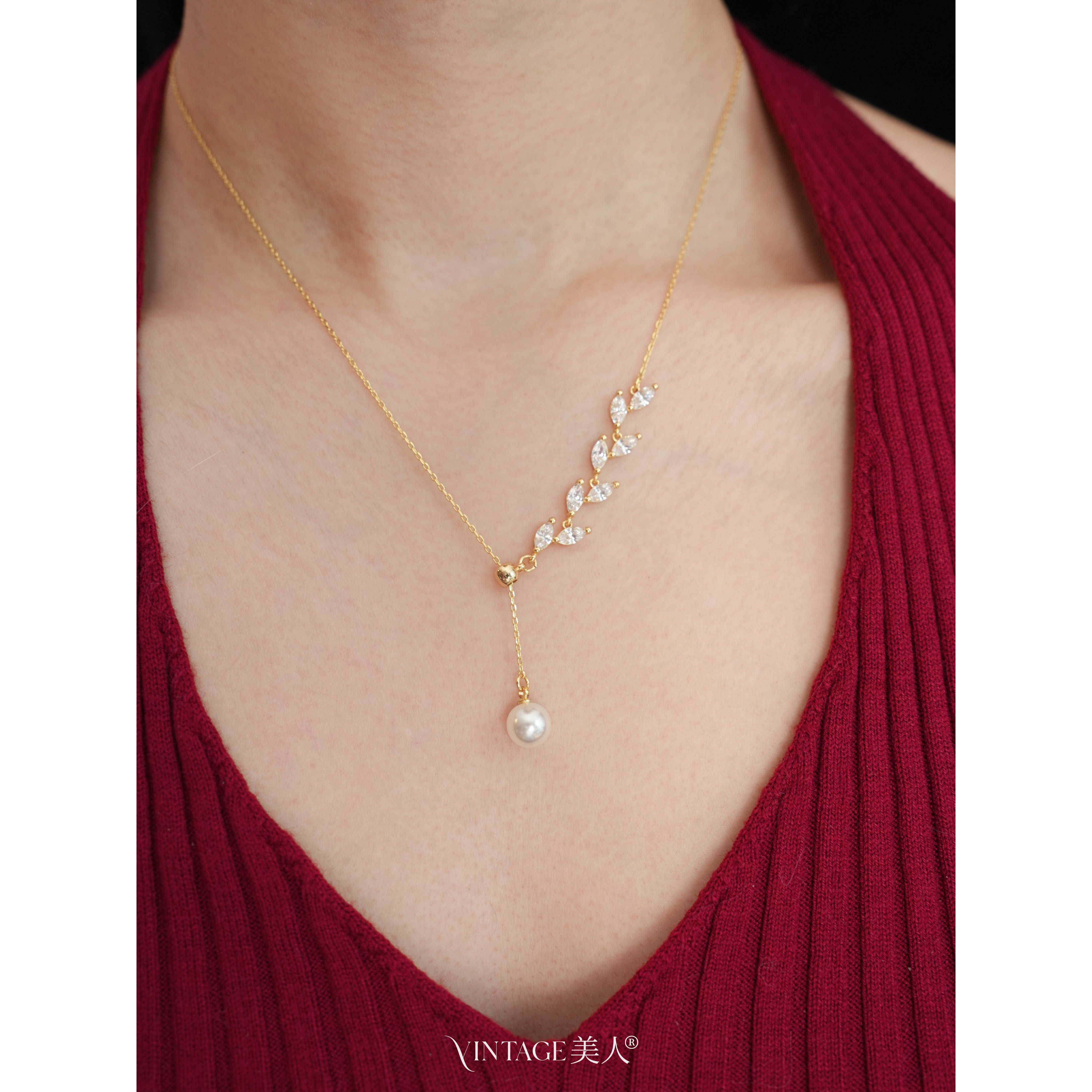 「麦穗」法式优雅高级感日常百搭包金马眼钻珍珠Y字项链/锁骨链女,饰品/流行首饰/时尚饰品新,项链,淘宝优惠券,粉丝福利购,淘宝优惠卷