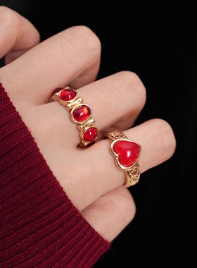 浆果派对~显白复古红浆果戒指