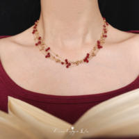 "Red Rum" French retro light luxury niche high-end banquet multi-layered design tassel wine red necklace collarbone chain thumbnail 5