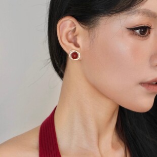 「人间梦露」天然红玛瑙复古新中式 耳夹 高级感轻奢红色显白耳环