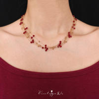 "Red Rum" French retro light luxury niche high-end banquet multi-layered design tassel wine red necklace collarbone chain thumbnail 2