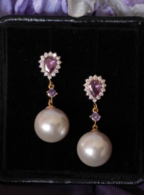 「紫罗兰晚宴」法式高级感复古百搭闪耀轻奢紫色水滴珍珠耳环耳夹