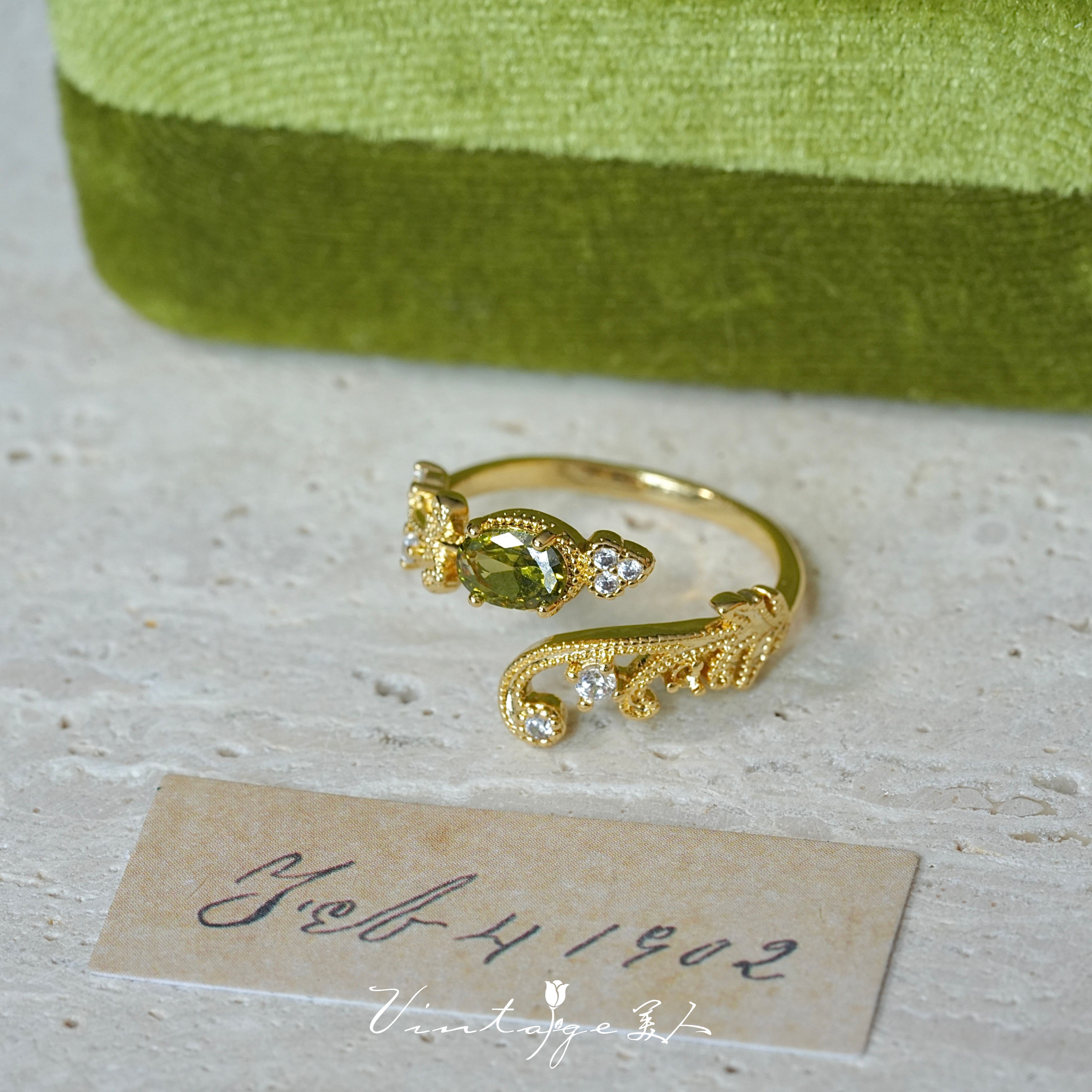 迷雾森林~宫廷橄榄绿开口戒指