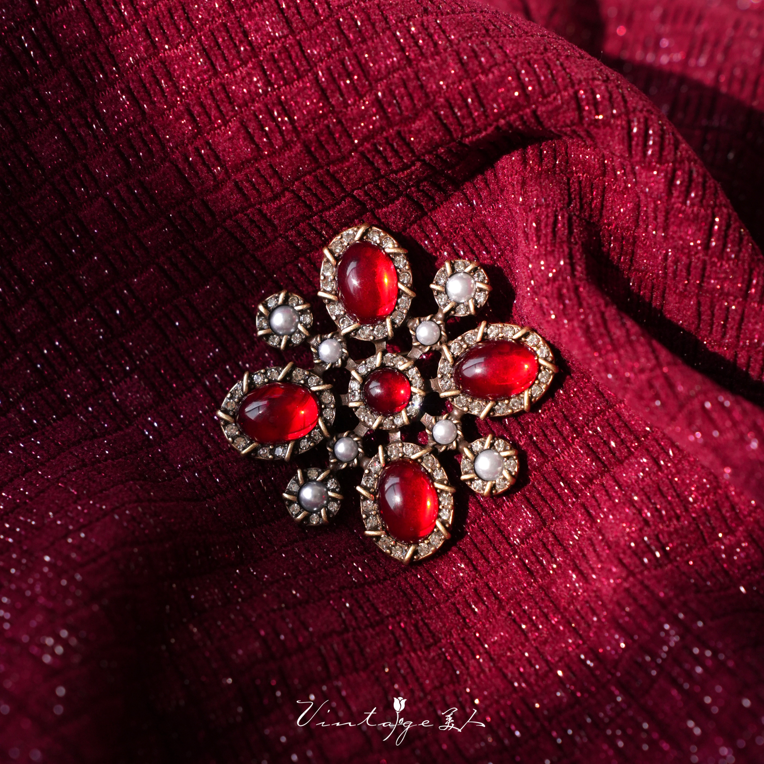 时光美人vintage红浆果珍珠胸针