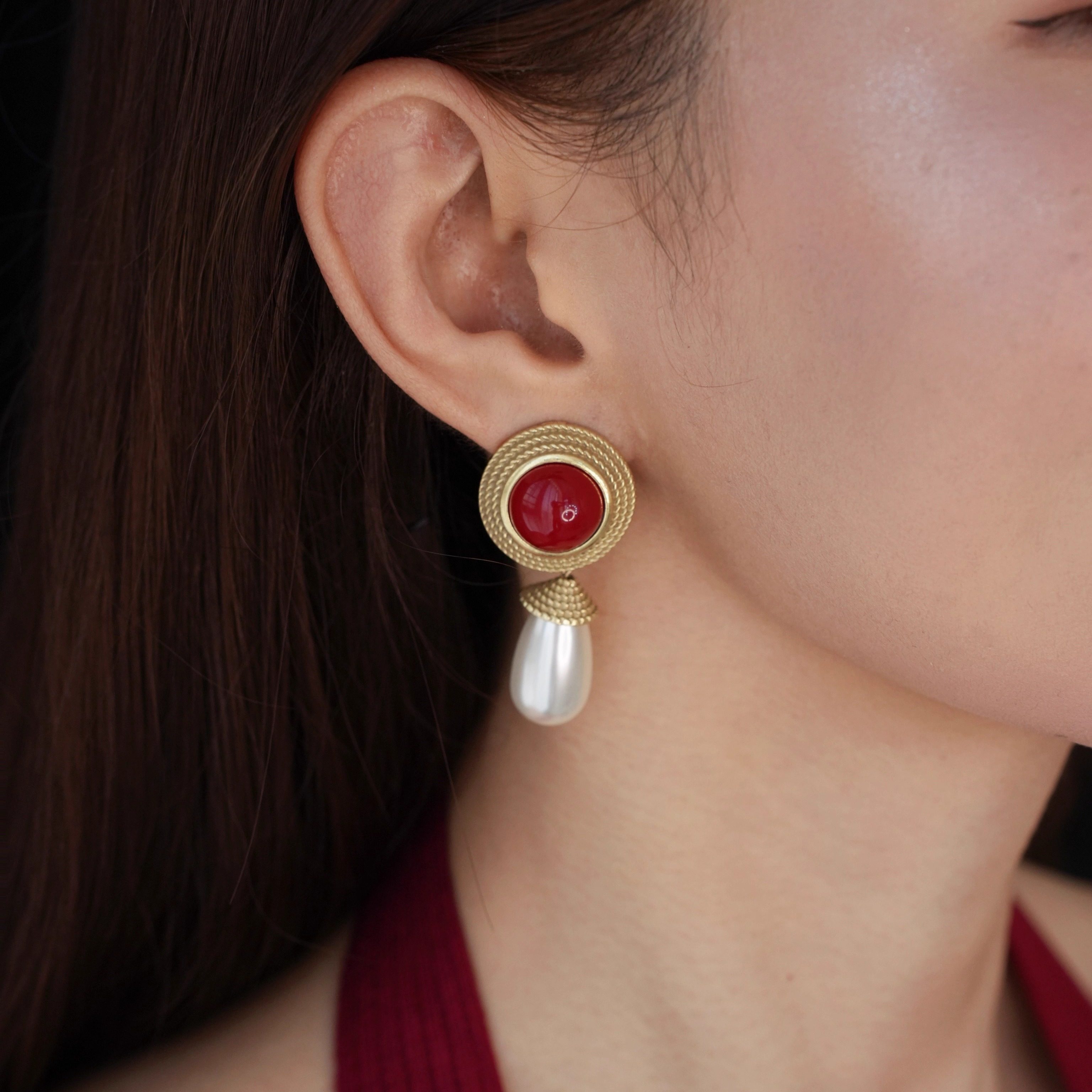 「唐顿庄园」vintage复古宫廷高级小众原创酒红水滴珍珠耳环/耳夹,饰品/流行首饰/时尚饰品新,耳环,淘宝优惠券,粉丝福利购,淘宝优惠卷