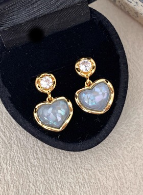 「淡蓝恋曲」法式chic高级感百搭小巧日常淡蓝色爱心耳环/耳夹女