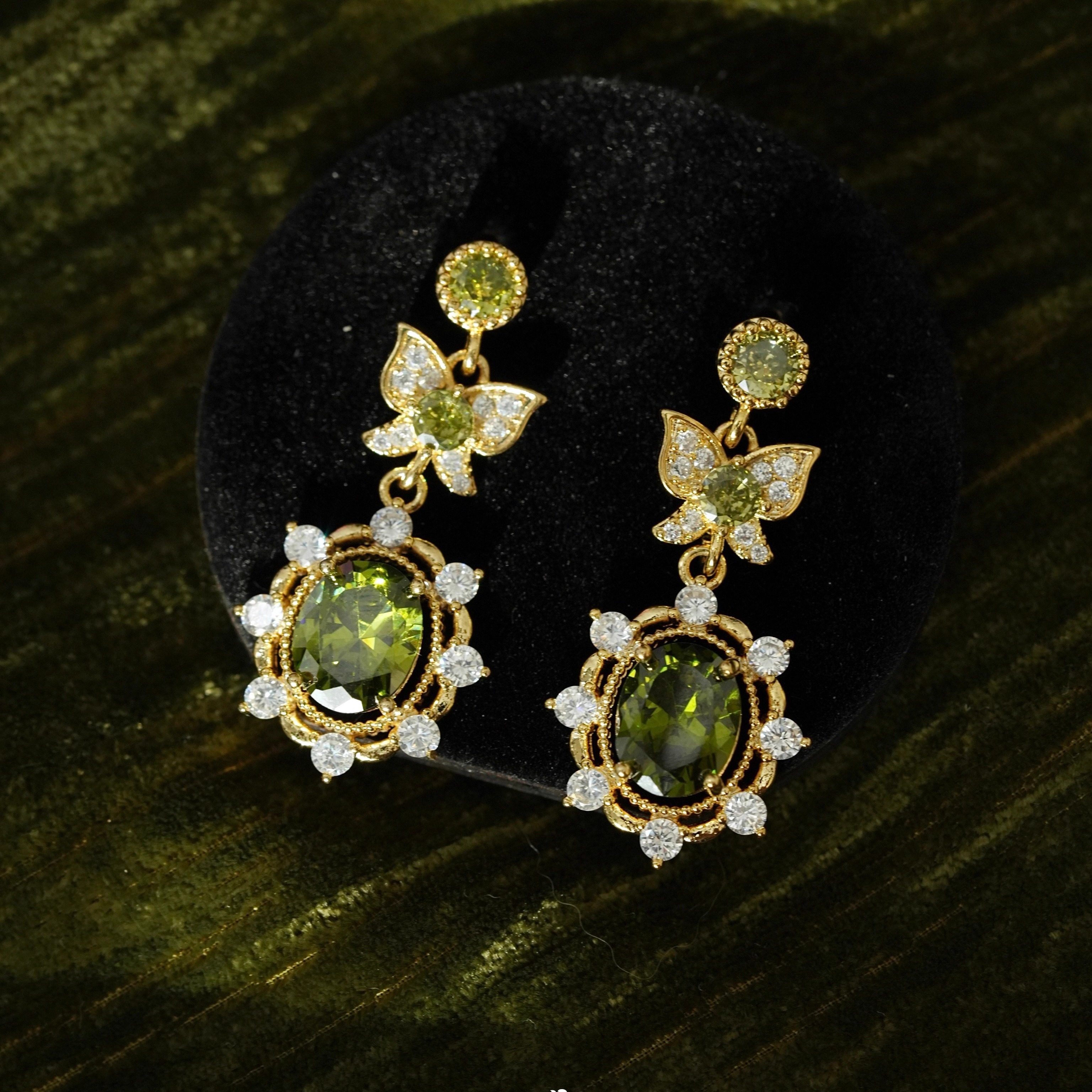 「琉森湖畔」法式复古橄榄绿轻奢高级感闪耀蝴蝶设计新款耳环耳夹,饰品/流行首饰/时尚饰品新,耳环,淘宝优惠券,粉丝福利购,淘宝优惠卷