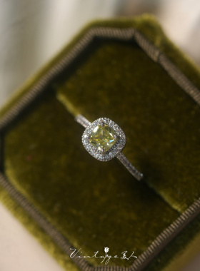 「莱茵夜曲」法式复古优雅闪耀精致高级微镶橄榄绿开口可调节戒指