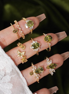 「莱茵湖」多款入！法式复古高级感闪耀轻奢橄榄绿显白开口戒指女