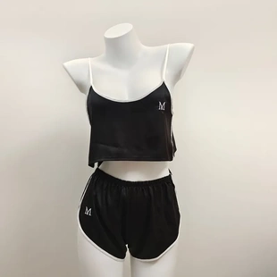 2025新款纯欲风睡衣女性高级感冰丝吊带短裤运动套装家居服春夏